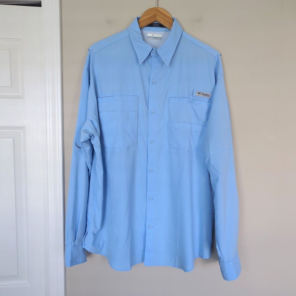 Columbia Men's Blue PFG Long Sleeve Button Down Fishing Shirt Large Tamiami